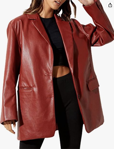 Red Leather Blazer, Leather Blazers, Leather Jacket Blazer, Leather Blazer Women, Jackets Vintage, Elegant Blazers, Pu Jacket, Lapel Coat, Leather Blazer Jacket