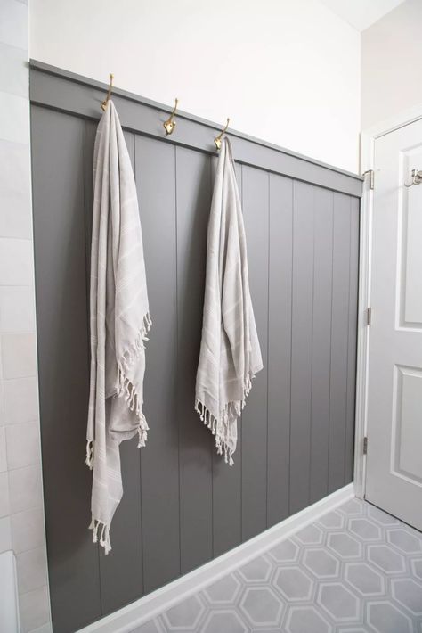 Gray And Gold Bathroom, Shiplap Bathroom, Bathroom Accent Wall, Hall Bathroom, Boys Bathroom, Gold Bathroom, Basement Bathroom, Upstairs Bathrooms, Up House