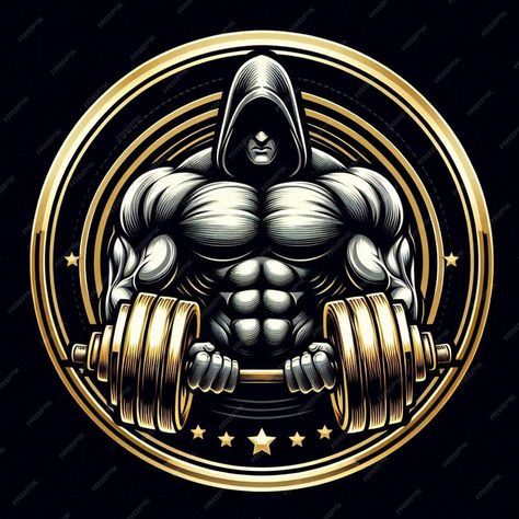 Muscular bodybuilding man logo with dumbbells in gold frame on black background | Premium AI-generated image Bodybuilding Logo, Bodybuilders Men, Man Logo, Bodybuilder, Gold Frame, Black Background, Black Backgrounds, Graphic Resources, Bodybuilding