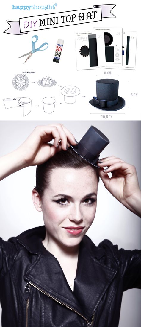 DIY Mini Top Hat made of paper! Printable templates and easy step-by-step instructions. https://happythought.co.uk/craft-ideas/printables/mini-top-hats/mini-paper-top-hats Diy Top Hat Easy, How To Make A Top Hat, Paper Printable Templates, Diy Top Hat, Top Hat Template, Paper Top Hat, Top Hat Diy, Creative Hats, Party Hat Template