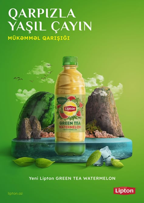 Lipton Green Tea Watermelon poster and adaptations. on Behance Tea Social Media Post, Beverage Advertisement, Tea Social Media, Watermelon Poster, Tea Ads, Lipton Green Tea, Tea Poster, Beverage Poster, Drink Poster