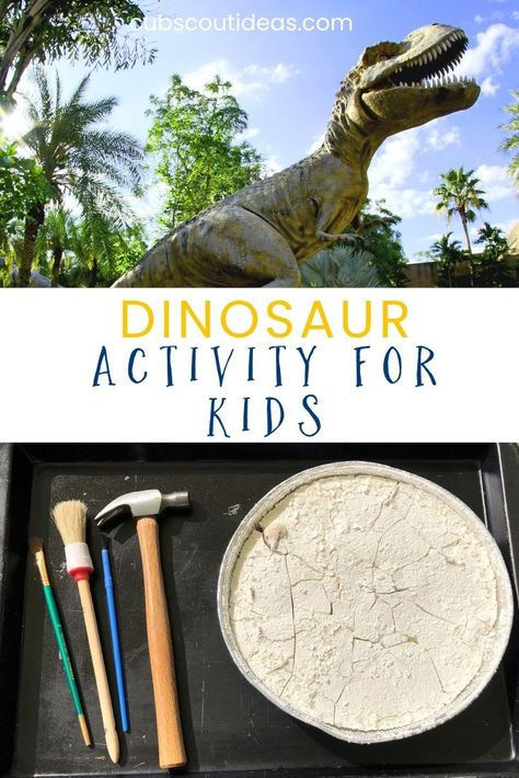 With this dinosaur dig activity for kids, you can make a dinosaur dig without Plaster of Paris! You only need corn starch and water. Fun activity for Cub Scout Wolf adventure, Digging in the Past. #dinosaurdigactivity #kidactivity #kidcraft #cubscoutideas #cubscouts #adventure #explore #dinosaurdig Fossil Activities, Diy Fossils, Fossils Activities, Corn Starch And Water, Archaeology Dig, Cub Scouts Wolf, Wolf Scouts, Bear Scouts, Make A Dinosaur