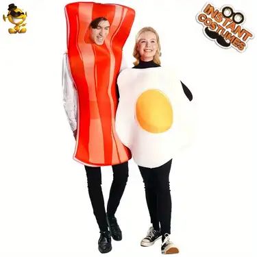 Bacon Costume, Halloween Parejas, Carnival Dress, Food Costumes, Funny Dresses, Halloween Onesie, Funny Onesies, Woman Movie, Couples Halloween