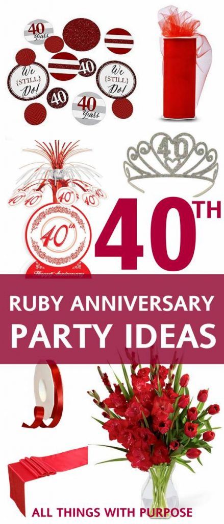 40TH RUBY ANNIVERSARY party ideas #weddinganniversary #anniversary #partythemes #celebrate 40th Anniversary Surprise Party, 40 Year Anniversary Decorations, 40th Anniversary Invitation Ideas, 40th Anniversary Theme Ideas, 40th Ruby Anniversary Party Ideas, 40th Anniversary Ideas For Parents, Ruby Anniversary Party Ideas 40 Years, 40 Th Anniversary Gifts, Ruby Anniversary Decorations