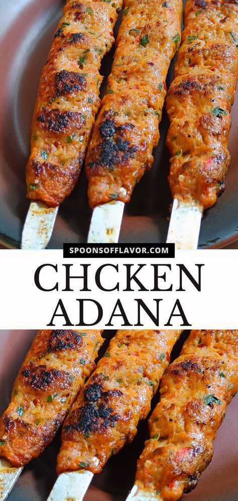 Homemade Chicken Kebab, Indian Skewers, Chicken Adana Kebab Recipe, Pot Luck Food Ideas, Chicken Adana, Turkish Recipes Chicken, Persian Kebab, Kebabs Recipes, Adana Kebab Recipe