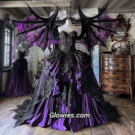 Purple Gothic Prom Dress, Purple Witch Dress, Goth Prom Dress Purple, Gothic Fitted Purple Dress, Black And Purple Victorian Dress, Black Witch Dress, Purple Goth Dress, Black And Purple Dress Goth, Fashion Doodles