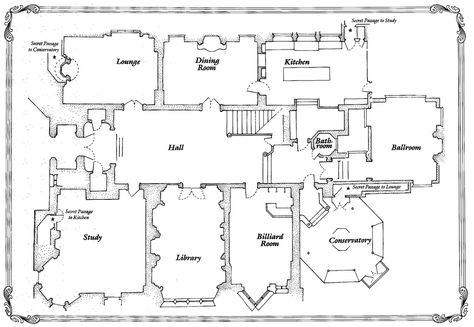 Clue Movie House Floor Plans, Clue 1985 House, Clue Movie House, Clue Mansion, House Floorplan, Clue Movie, Castle Plans, Clue Games, Mansion Floor Plan