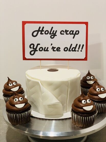 Anyone else sometimes struggle to come up with birthday ideas for that one hilarious and often-irreverent friend, coworker, or family member? Welllll if that’s you….I’ve got a birthday cake idea for you! 😉Originally made these ‘Holy Crap you’re old’ cupcakes and a toilet paper cake for a coworker’s birthday, and the combo was a huge hit! I’m just including the cake in this recipe post because the cake + cupcake combo would be a million pages long, but I just posted the cupcake recipe i… Poop Cupcakes, Poop Emoji Cupcakes, Cupcakes Birthday Cake, Poop Cake, Toilet Paper Cake, Emoji Cupcakes, Old Cake, Cupcakes Birthday, Birthday Cake For Him