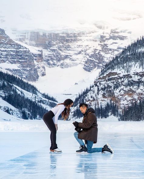 Christine Hsu•Travel + Fashion on Instagram: “It’s been exactly 1 year since this happened...not a single soul in sight, just the two of us skating on the most magical ice. ⛸✨ I don’t…” How To Ice Skate, Winter Proposal, Just The Two Of Us, Proposal Engagement, I Got Married, Put A Ring On It, Day Of My Life, Alberta Canada, Fairytale Wedding