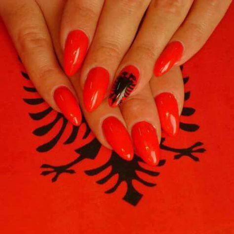 Albanian Mafia, Albanian Flag, Albania Flag, Flag Nails, Albanian Culture, Unghie Nail Art, School Illustration, Manicure Nail Designs, Edgy Nails