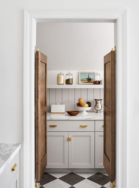 French Inspired Kitchen, Pantry Renovation, Saloon Doors, Pantry Laundry Room, Mudroom Laundry Room, Laundry Room Remodel, Hill Interiors, Swinging Doors, Classic Kitchen