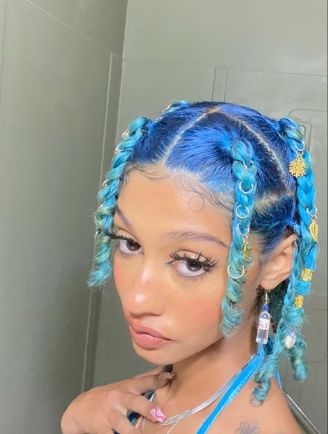 80s Camp Fashion, Colorful Natural Hair, Curly Blue Hair, Blue Curly Hair, Drink Your Water, Dyed Hair Inspiration, Dyed Natural Hair, Pretty Hair Color, Hair Reference