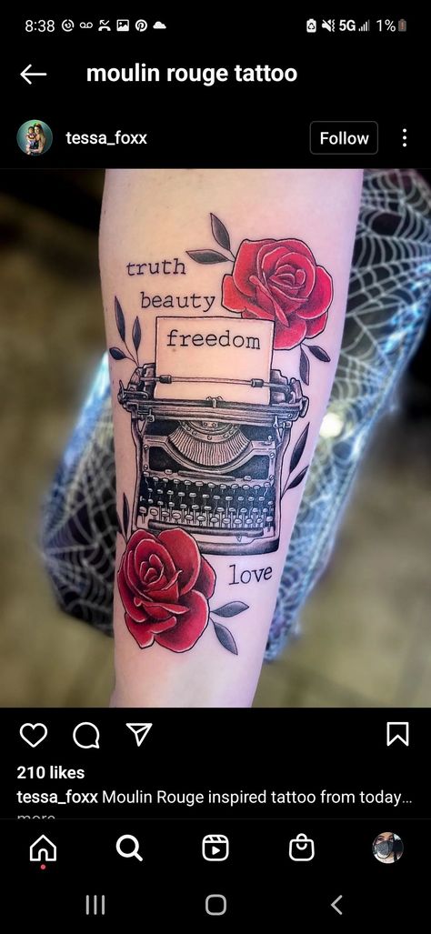 Grease Movie Inspired Tattoos, Romeo And Juliet Inspired Tattoo, Moulin Rouge Tattoo, Wizard Of Oz Tattoos For Women, Come What May Tattoo Moulin Rouge, Scarlet Pimpernel Tattoo, Broadway Tattoos, Sister Tat, Paris Tattoo