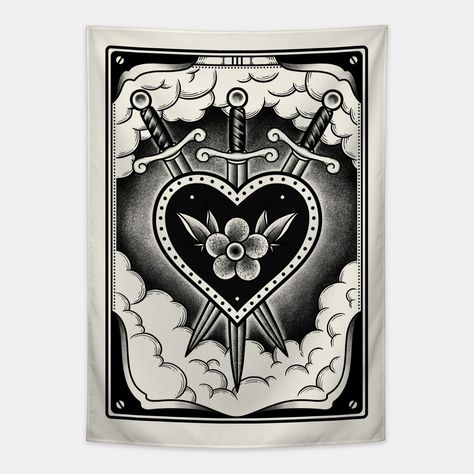 3 Of Swords Tarot Card, Three Of Swords Tattoo, 3 Of Swords Tarot, 3 Of Swords, Swords Tattoo, Three Of Swords, Mandala Tattoo Sleeve, Tarot Card Tattoo, Swords Tarot