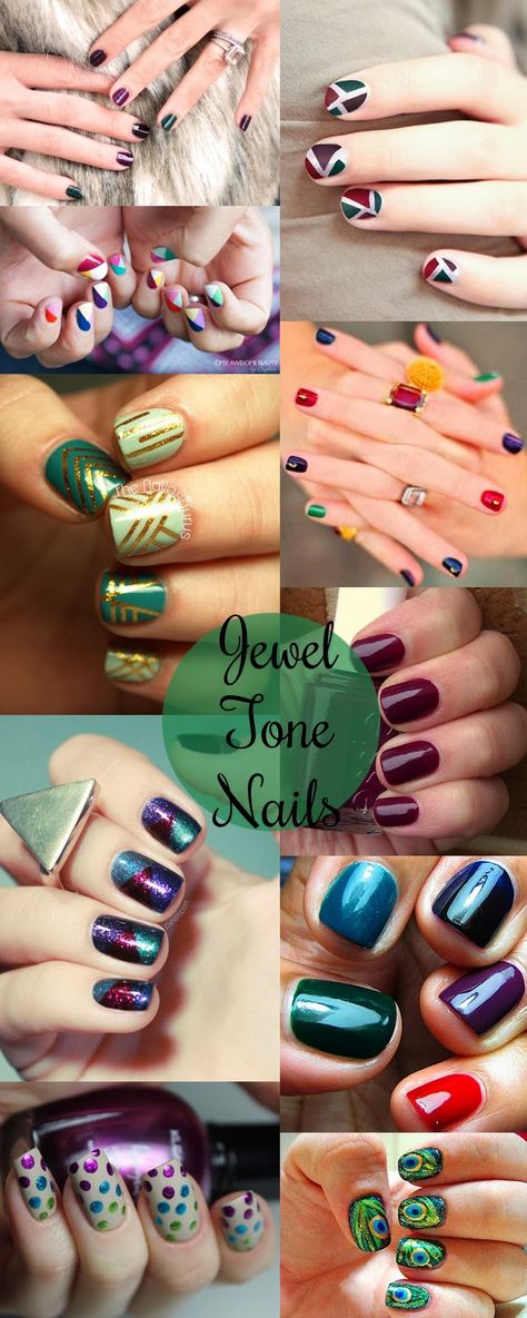 Inspiration: Jewel Tone Nails Jewel Tone Nail Designs, Jewel Tone Nails, Jewel Nails, Birthday Nail Art, Types Of Nail Polish, Sns Nails Colors, Quinceanera Nails, Metallic Nail Art, Holiday Nail Designs