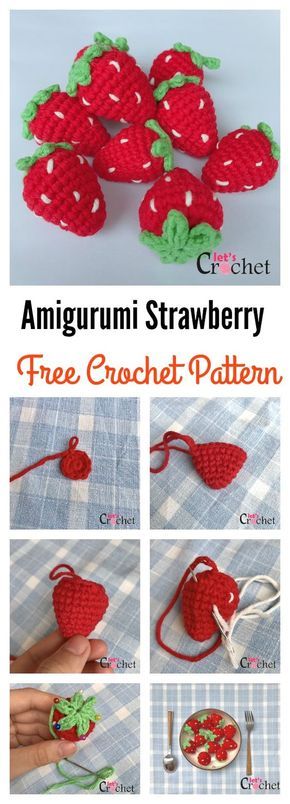 Adorable Amigurumi Strawberry Free Crochet Pattern Large Strawberry Crochet Pattern, Small Strawberry Crochet Pattern, Crochet Strawberry Amigurumi, Strawberry Charm Crochet, How To Crochet A Strawberry, Crochet Strawberry Pattern Free, Fruits In A Bowl, Strawberry Crochet Pattern, Crochet Strawberry Keychain