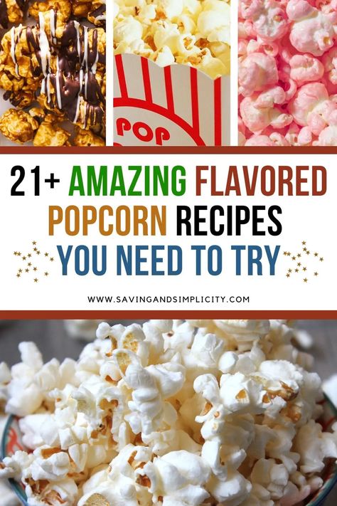 21 Amazing flavored popcorn recipes you need to try for movie night or a great popcorn snack.  Including a caramel popcorn recipe, cheddar cheese popcorn, buttery movie popcorn and more. Save yourself some cash and plan a movie night with great snacks and treats. Healthy snacks. Popcorn Flavoring Recipes, Things To Add To Popcorn, Popcorn Salt Recipe Homemade, What To Put On Popcorn, Popcorn Seasoning Recipes Diy, Popcorn Snack Ideas, Movie Night Snacks Healthy, Carmel Popcorn Recipe, Diy Popcorn Seasoning