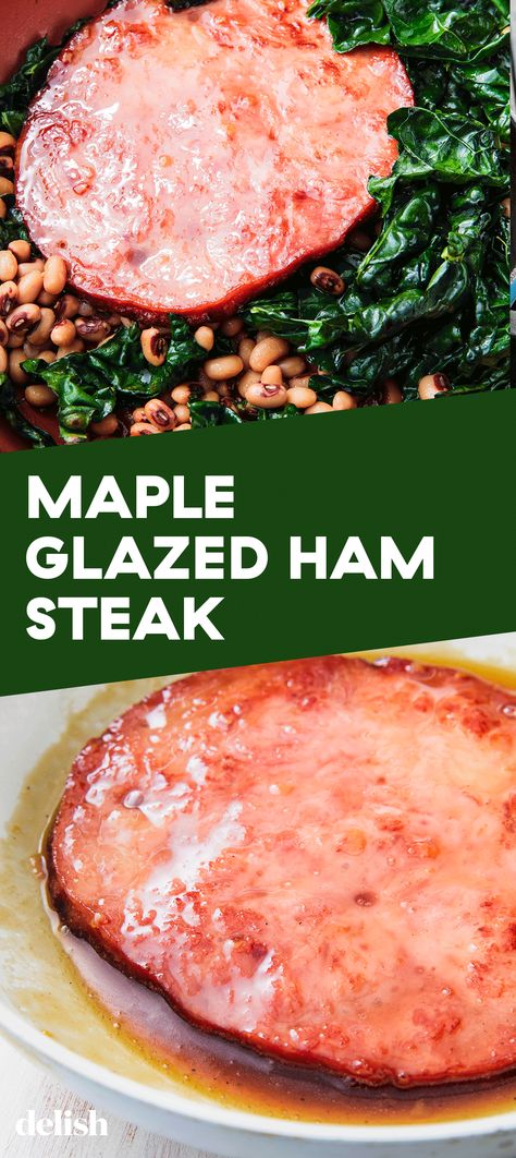 Maple Glazed Ham Steak Is Perfect For Brunch Or DinnerDelish Maple Glazed Ham Steak, Glazed Ham Steak Recipes, Ham Steak In Crockpot, Ham Steaks Skillet, Ham Steak Recipes Easy Skillet, Ham Steaks In Crockpot, Ham Steak Recipes Crockpot, Fullfilling Food, Ham Steaks Recipes