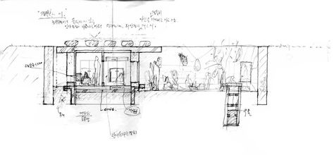 Name: Earth House | Architect: BCHO Architects | Location: Yangpyeong-gun, South Korea | Year: 2009 Bcho Architects, House On Slope, Earth Houses, Earth House, Section Drawing, Rammed Earth Wall, Architecture Design Sketch, Earth Homes, Architectural Sketch