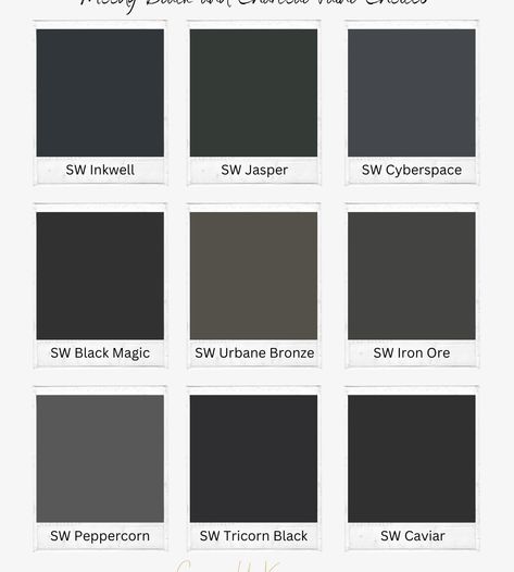 My Favorite Black and Charcoal Paint Choices - And All Their Undertones! Charcoal Color Palette, Exposed Basement Ceiling, Roller Painting, Charcoal Grey Paint, Ceiling Remodel, Bold Paint Colors, Charcoal Paint, Black Paint Color, Bright Room