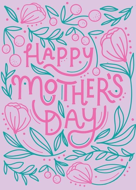 💐💜💐💜💐 Happy Mothers Day Graphic, Green Pink Illustration, Happy Mother’s Day Graphic, Mother Day Design, Tribute To Mom, Light Purple Background, Green Floral Design, Poems Quotes, Card Inspo