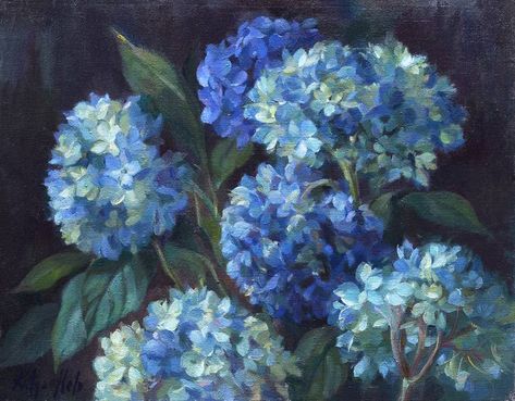 Original Art Oil Painting, measuring: 50.8W x 40.64H x 1.27D cm, by: Katya Held (United States). Styles: Realism, Floral. Subject: Still Life. Keywords: Hydrangea, Still Life, Flowers, Botanic, Floral, Hydrangeas, Blue. This Oil Painting is one of a kind and once sold will no longer be available to purchase. Buy art at Saatchi Art. Hydrangeas Art, Hydrangea Painting, Blue Hydrangea Flowers, Blue Flower Painting, Flower Art Drawing, Realism Art, Flower Art Painting, Still Life Painting, Art Oil