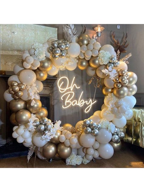 160PCS Sand Gold Silver Balloon Flower Garland Arch, Champagne White And Chromed Silver Balloon Arch Bohemian Wedding Bridal Baby Shower Engagement Anniversary Birthday Party Decoration Multicolor    Latex     Event & Party Supplies, size features are:Bust: ,Length: ,Sleeve Length: Over The Top Balloon Decor, Nude Birthday Decorations, Engagement Balloon Arch, Bohemian Party Decorations, Shower Arch, Engagement Balloons, Black And White Balloons, Bohemian Party, Baby Shower Theme Decorations