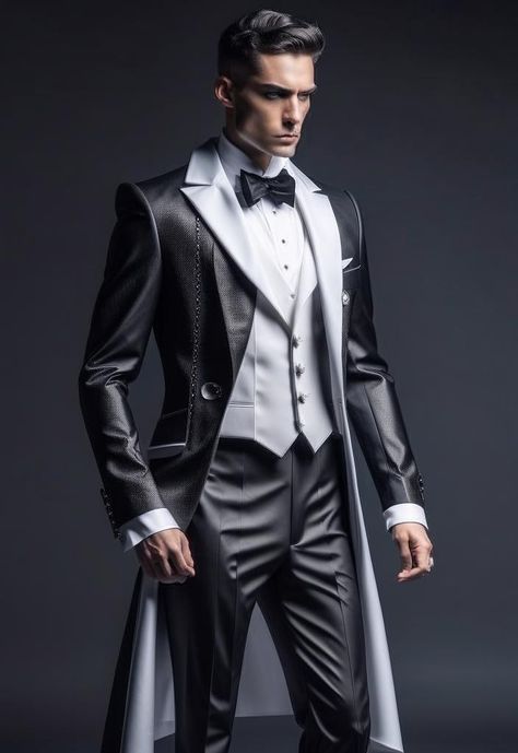 Futuristic Tuxedo, High Fashion Suits Men, Male Coat, Dapper Mens Fashion, Stylish Mens Suits, Modern Suits, Fashion Design Collection, Black Clothing, Fashion Suits For Men