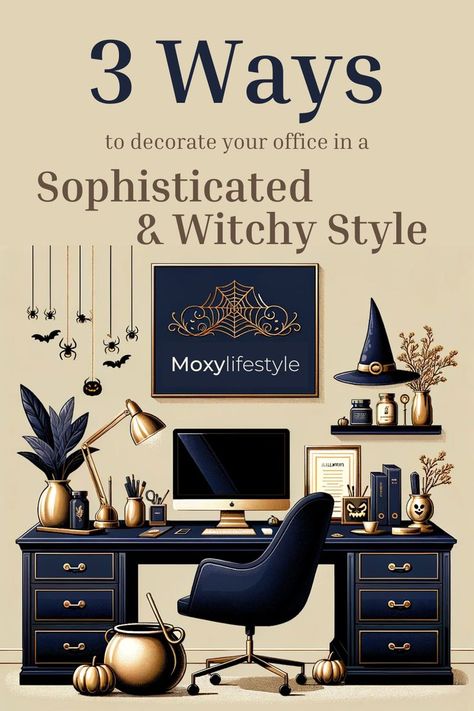 Transform your office into a sanctuary of inspiration this Halloween! ✨ 🌙 Moon Phase Wall Art: DIY it with gold paint & round canvases or opt for a chic metal version. 🎃 Elegant Mini Pumpkins: Go for white or gold to maintain sophistication. 🔮 Crystal Desk Accessories: Choose clear quartz for clarity or amethyst for calm. Why make these chic updates? ✓ Boost your creativity ✓ Elevate your office aesthetics ✓ Align with the seasonal vibes Follow for more enchanting office decor ideas. Witchy Home Office Decor, Desk Witch, Witch Cubicle Decor, Witch Office Desk, Gothic Office Ideas, Green Witch Desk, Modern Goth Desk, Whimsigoth Office, Witch Office