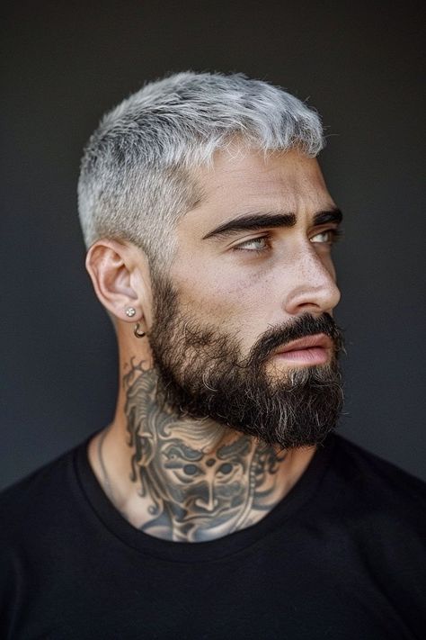 Janie Tienphosuwan, Grey Hair Color Men, Dark Grey Hair Color, Guys Ear Piercings, Men Pictures, Men Beards, Leather Fashion Men, Beard Styles Short, Grey Hair Men