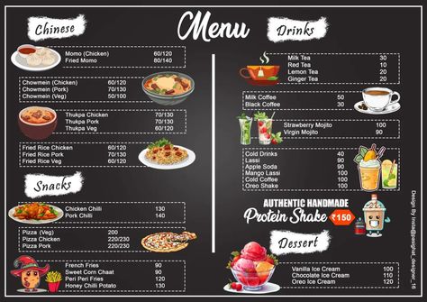 For @k_g_f_pasighat @thelenzingdoming Free template is in my Behance profile. you can get Behance profile link in my bio! Just don't forget to appreciate on Behance thank you🫁🫀 #MenuDesign #Menu #design #pasighatdesigner #design #pasighat #restaurant Chinese Menu, Oreo Shake, Virgin Mojito, Pork Fried Rice, Strawberry Mojito, Mango Lassi, Chicken Fried Rice, Red Tea, Lemon Tea