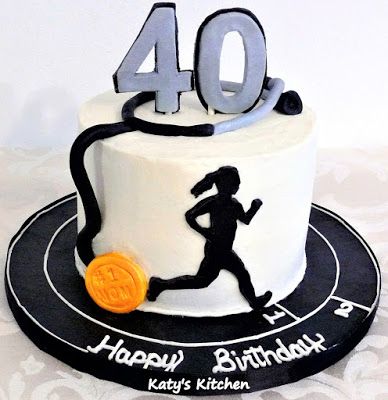 Katy's Kitchen: Physician, Runner, and Mom, all in one cake! Running Cakes Runners Birthday, Runner Cake Ideas, Birthday Cake Popsicles, Runner Birthday Cake, Galaxy Birthday Cake, Blaze Birthday Cake, Running Cake, Birthday Cake For Women Simple, Doctor Cake