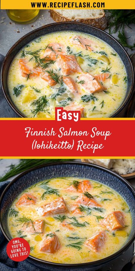 Warm up with this authentic Finnish Salmon Soup (lohikeitto) recipe! Creamy broth, tender salmon, and fresh vegetables come together for a cozy meal. Perfect for chilly evenings, this salmon dish is a delightful addition to your collection of salmon recipes. Enjoy a taste of Finland at home! Finnish Salmon Soup, Salmon Potatoes, Salmon Soup, Creamed Leeks, Salmon Dishes, Broth Recipes, Cozy Meals, Hearty Meals, Fresh Vegetables