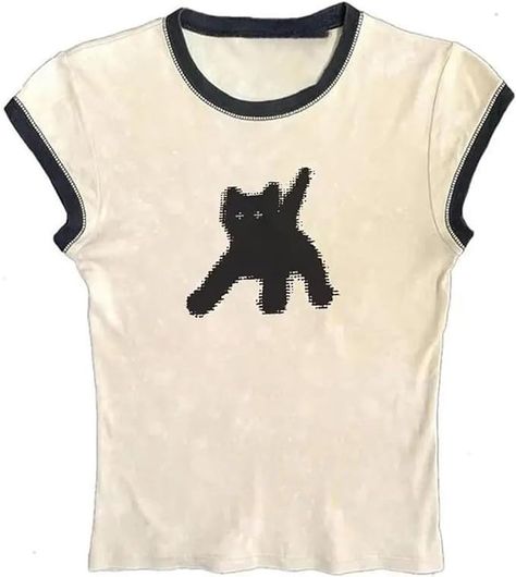 Baby Tees Graphic Tees for Women Y2k Tops Y2k Clothes Grunge Clothes Y2k Clothing Aesthetic Tops Clothes (Black and White,M,Medium) at Amazon Women’s Clothing store Tiny Black Cat, Kawaii Summer, Streetwear Graphic Tees, Y2k Crop Top, The Cardigans, Crop Top Women, Y2k Tops, Estilo Grunge, Diy Vetement