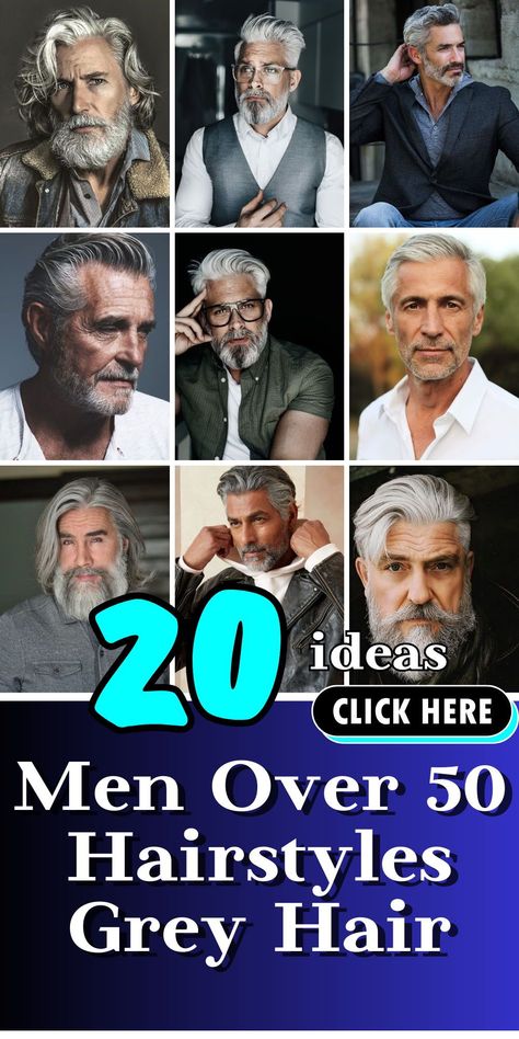 Embrace the grace of aging with our selection of men's hairstyles for those over 50. Dive into a world where grey hair is a statement of sophistication and style. Let your silver locks shine Long Gray Hair Men, Gray Haired Men, Grey Hair Men Style, Older Man Hairstyle, Men’s Haircut Older, Men Over 50 Hairstyles Grey Hair, Gray Hair Men Hairstyles, Mens Hairstyles Over 50 Men Gray Hair, Senior Mens Hairstyles Older Men