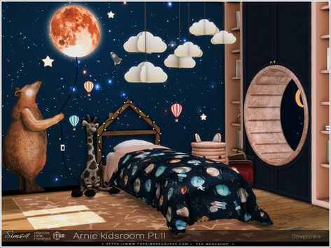 Living Room Sims 4, Sims 4 Beds, Sims 4 Kitchen, Space Themed Room, Sims 4 Bedroom, Sims 4 Children, Murals For Kids, Casas The Sims 4, Adult Bedroom