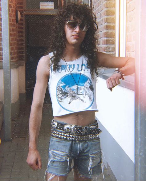 70s Mens Crop Top, Croptop Outfits, Glam Rock Hair, 80s Men Fashion, 80s Crop Top, Mens Crop Top, Rock Hairstyles, Life Moves Pretty Fast, 80s Men