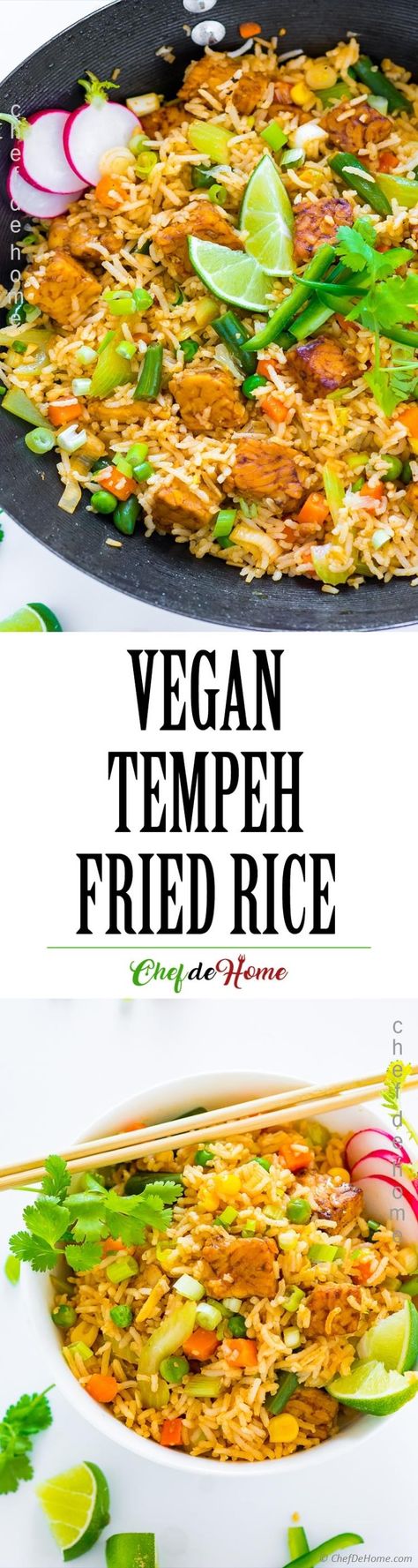 Vegetable Fried Rice with Tempeh How To Make Tempeh, Asian Curry, Yogi Food, Vegan Basics, Vegan Tempeh, Marinated Tempeh, Vegan Fried Rice, Tempeh Recipe, Crunchy Vegetables