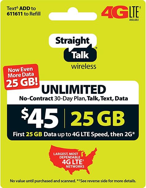 Amazon.com: Straight Talk $45 30 Day Service Card (Mail Delivery) Straight Talk Phones, Straight Talk Wireless, Phone Service, Home Internet, Mail Delivery, Internet Speed, Care Plans, Day Plan, Good Credit