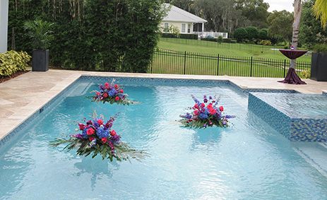 Floating florals for the pool.  (Flowers by Lee Forrest Design, photo by: Damon Tucci Photography) Pool Flowers, Floating Florals, Cocktail Decor, Cocktail Decoration, Pool Wedding, Wedding Color Combos, Floating Flowers, Beautiful Color Combinations, Design Photo