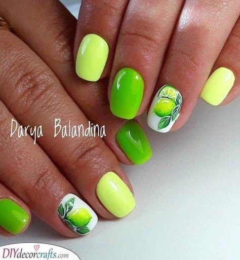 Lime Nails, Fruit Nail Designs, Lemon Nails, Fruit Nail Art, Nails 2018, Super Nails, Pink Acrylic Nails, Neon Nails, Nail Art Summer