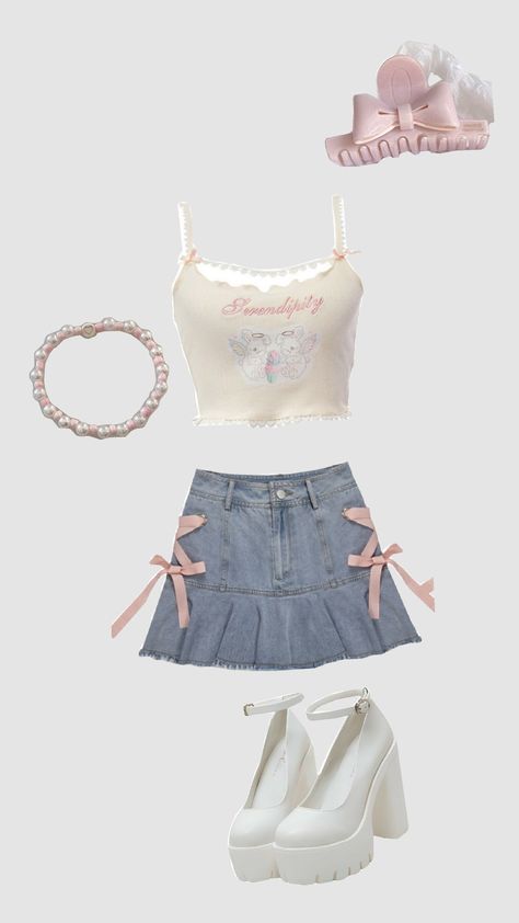 coquette🎀 outfit idea ~ Doll Core Aesthetic Outfit, Cuqoutte Outfits, Coqquete Outfits Ideas, Coquette Outfit Board, Coquette Ropa, Casual Coquette Outfit, Couqutte Outfit Ideas, Croquette Outfits, Coquette Outfit Summer