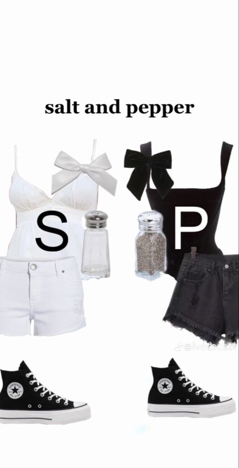 Salt And Pepper Halloween Costumes, Salt And Pepper Costume, Halloween Fits, Halloween Duos, Bff Halloween Costumes, Duo Halloween Costumes, Trendy Halloween Costumes, Trendy Halloween, Halloween Outfit