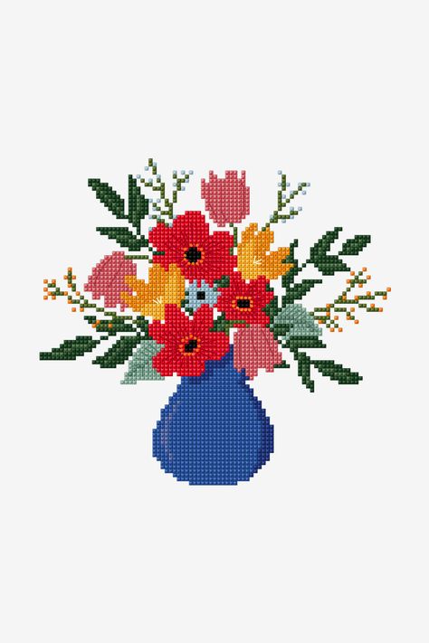 Bursting with colour this cross stitch pattern will brighten up your belongings and accessories. Stitch these lovely floral blooms using a selection of... Cross Stitch Embroidery Designs, Stitch Bouquet, Embroidery Portrait, Free Cross Stitch Designs, Bright Bouquet, Flowers For Mom, Flowers Cross Stitch, Most Beautiful Cat, A Bouquet Of Flowers