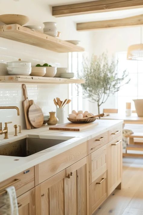 Boho Kitchen Inspiration, Tiny Modern Kitchen, Organic Design Interior, Kitchen Cabinet Refacing Ideas, Light Oak Kitchen, Modern Simple Kitchen, Organic Kitchen Design, Boho Modern Kitchen, Organic Modern Interior