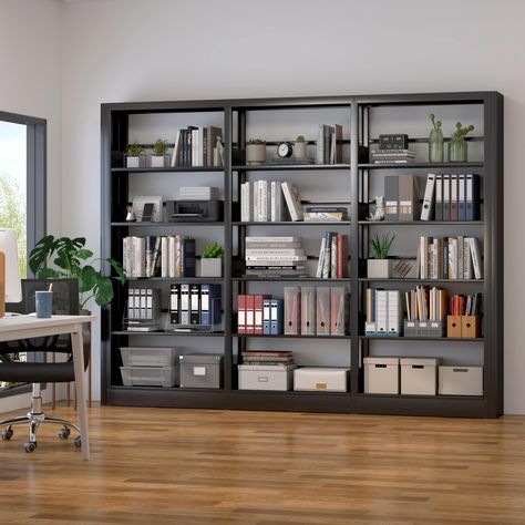 PRICES MAY VARY. 【Durable & Sturdy Construction】- The OSEILLC Black Bookshelf is made from robust all-metal materials, ensuring its durability and sturdiness. It is designed to last and is a perfect choice for those who demand strength and stability in their book storage. Each shelf has a maximum load-bearing capacity of 280lbs, exceeding expectations and providing ample support for heavy books and other items. 【Flexible & Adjustable】- Effortlessly adjust the height of each of the five shelves t Book Shelf Library Design, Industrial Shelves Living Room, Metal Book Shelf, White Bookcases, Adjustable Bookshelf, Steel Bookshelf, Bookshelf White, Wide Bookshelf, Black Bookshelf