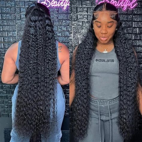 [13*4 Full Lace Front Wigs] Water Wave Human Hair Wigs Pre Plucked With Baby Hair Lace Wigs Styles, Water Wave Wig, Wet And Wavy Hair, Black Curly Wig, Full Lace Front Wigs, Brazilian Hair Wigs, Glamour Hair, Frontal Wig Hairstyles, Long Human Hair Wigs