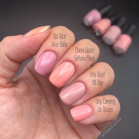 Comparison post number 1 for @orly’s Rosé All Day. Yes, we are doing more than one comparison post for this one because I had too much to… Essie Go Go Geisha, Orly Nail Polish Colors, Baby China, Orly Nail Polish, Coming Up Roses, Color Club, China Glaze, Cool Nail Art, Nail Polish Colors