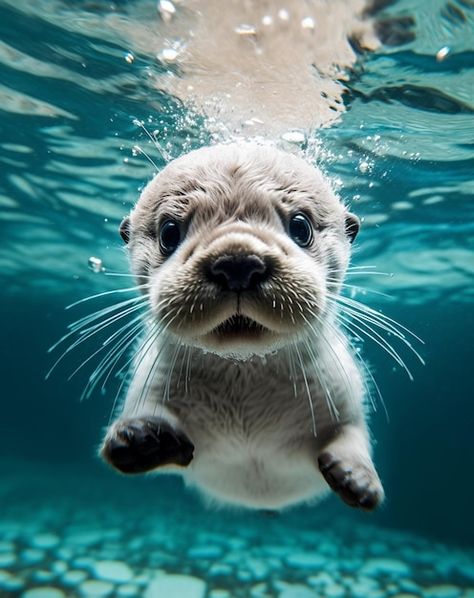 Sea Otter Photography, Cute Otter Pictures, Sea Otter Aesthetic, Baby Otters Cute, Cute Water Animals, Otter Underwater, Sea Otter Swimming, Otter Photography, Baby Sea Animals