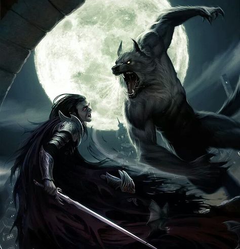 Vampire vs Werewolf Werewolf Vs Vampire, Kaptan Jack Sparrow, Werewolf Art, Vampires And Werewolves, Vampire Art, World Of Darkness, Creatures Of The Night, A Wolf, Arte Fantasy